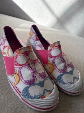 Coach Size 8.5 Kaycee Multicolor Signature Logo Slip-On Sneakers Y2K